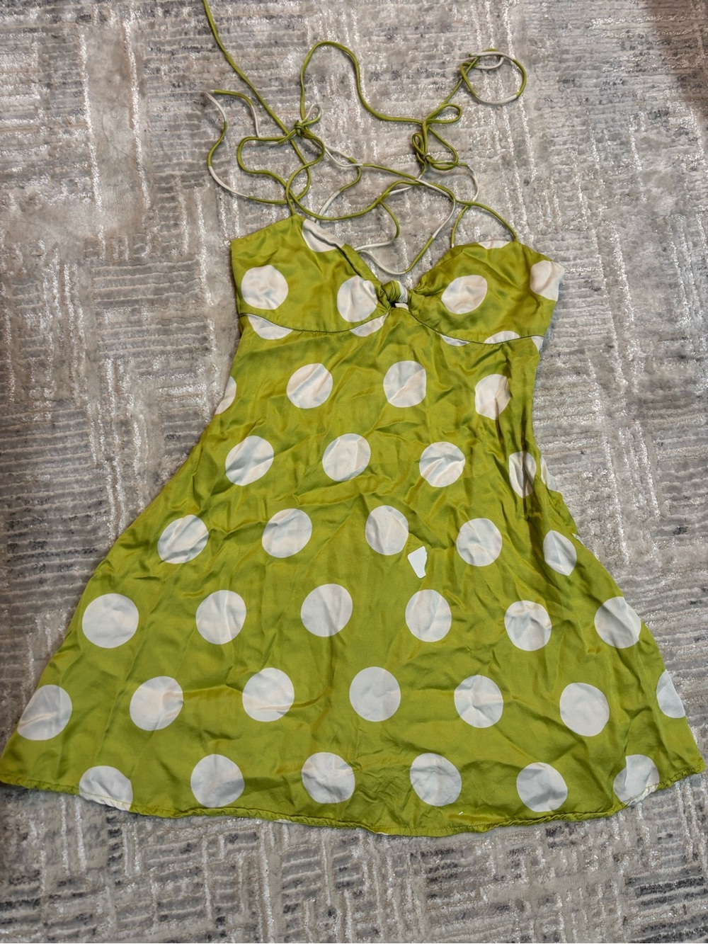 For Love And Lemons Lime Polka Dot Twist-Front Mini Dress - Picture 6 of 10